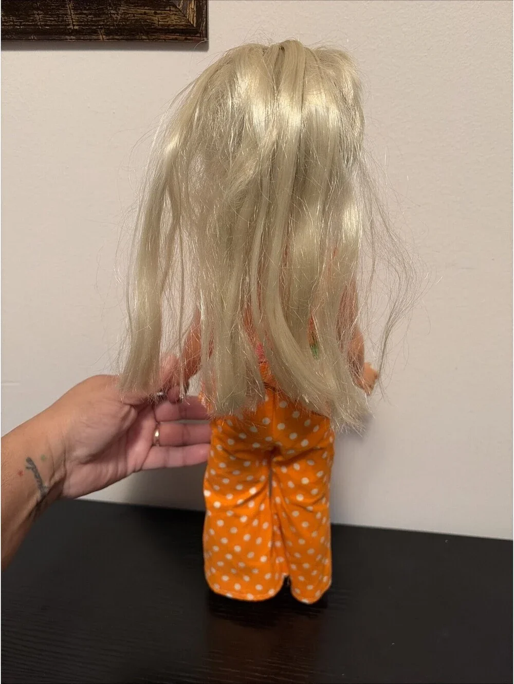 Vintage 1970’s Ideal Grow Hair Fashion Doll 15” Orange Romper Blonde